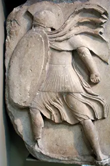 Podium: Nereid Monument. Classical period Lycia. Turkey. Soldier wit