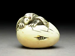 Tengu: Netsuke as a Karasu tengu emerging from its shell