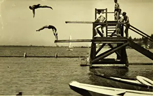 Header: Neufeld at the Leitha, B: diving tower in