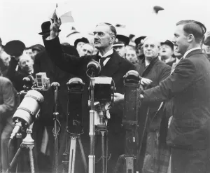 Microphones: Neville Chamberlain with Munich Agreement