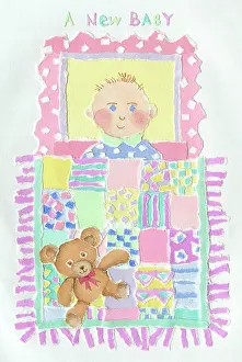 Quilt: A New Baby ' baby lying under patchwork quilt