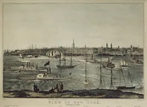 Vaporization: New York (19th c.). View from Brooklyn. Engraving