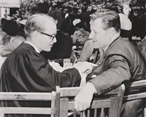 Mishap: New York governor Nelson Rockefeller talking with