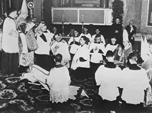 Prostate: Newly consecrated Bishop Fulton J. Sheen lies prostate