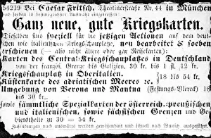 Austro: Newspaper advertisement related to the war between Prussia