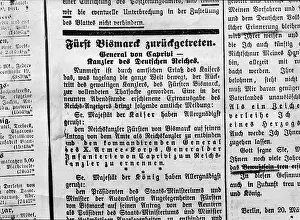 Resignation: Newspaper article about the resignation of Otto von Bismarck