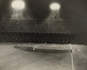 Pitching: Night baseball at Ebbets Field in Brooklyn
