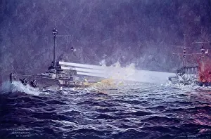 Searchlights: Night scene, Battle of Jutland, WW1