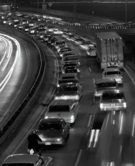 Commute: Night view of highway road at night crowded blurred