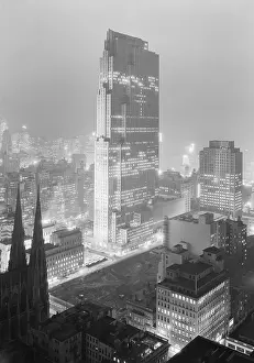 Midtown: Night view of Rockefeller Center and RCA Building
