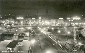 Spires: Night view from Slussen metro station, Stockholm, Sweden