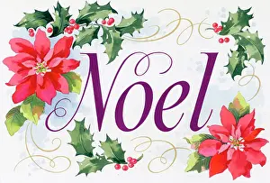 Poinsettias: Noel with Poinsettias and Holly