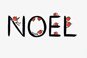 Cute Christmas: Noel ? with robins (two colour design)