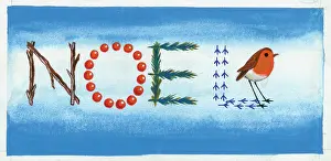 Spelt: Noel ? twigs, berries etc with robin