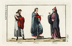 12th Century: Three Norman men in costume of the 12th century