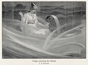 Frigga: Norse goddess Freya spinning the clouds