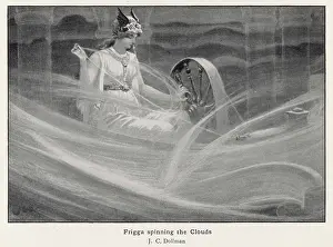 Frigga: Norse goddess Freya spinning the clouds