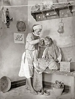 Barber: North Africa, barber at work, circa 1880s