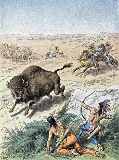 Bows: North American Indians hunting buffalo (North