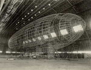 Scaffolding: The nose of USS Akron being attached, circa 1933