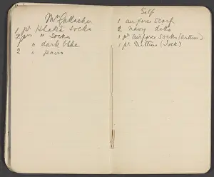 Quantities: Notebook recording quantities of comforts for soldiers