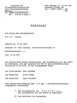 Notification: Notification of the commission for objectors of combatant se