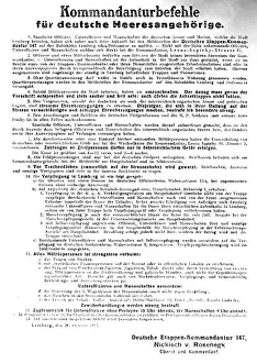 Contains: Notification by the German rear echelon headquarters, 1917