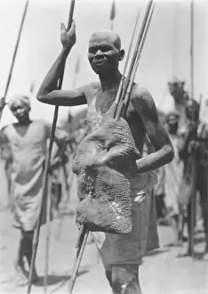 Nuba: Nuba warrior with shield made of elephant skin