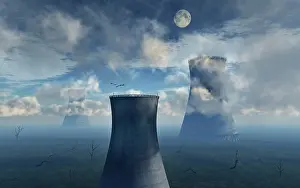 Stacks: Nuclear cooling towers, part of a nuclear power station