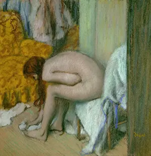 Apres: Nude, drying her feet after the bath