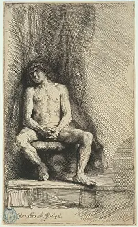 Bouncer: Nude man sitting in front of a curtain