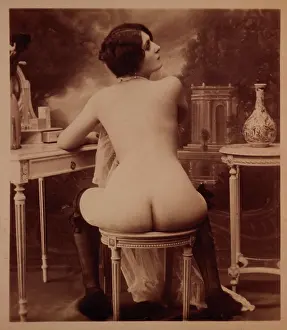 Sensuous: Nude Woman Sitting on Dressing Table Stool