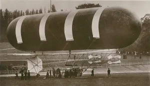 Gales: Nulli Secundus moored on the running track at Crystal Palace