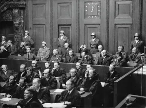 Krosigk: Nuremberg Trials. From left to right - first
