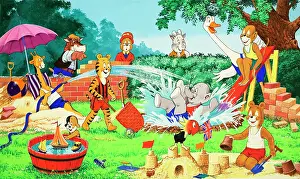 Sandcastle: Nursery animals playing in the garden