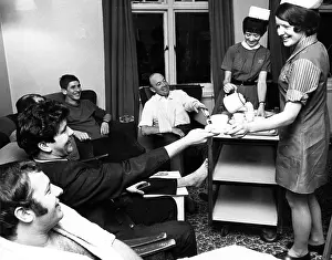 Joking: Two nurses with convalescing policemen