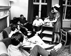 Joking: Two nurses with convalescing policemen