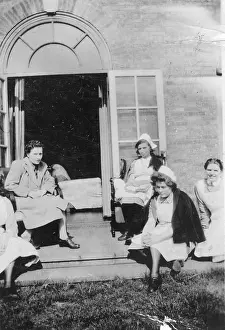 Britain British Nurse Nurses Medicine: Four nurses and woman in on steps