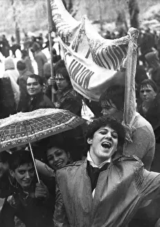 Campaigners: NUS students demonstrating in the snow, London