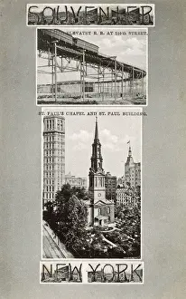 110th: NYC - Elevated Railway at 110th Street and St. Paul's Chapel