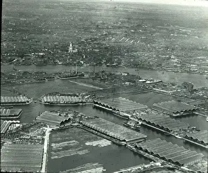 Simmonds: O E Simmonds aerial view of Surrey Docks London