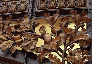Christofle: Oak leaf metalwork, Hall, Societe Generale, Paris, France