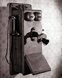 Mouthpiece: Oak Wood Case Crank Telephone Mounted