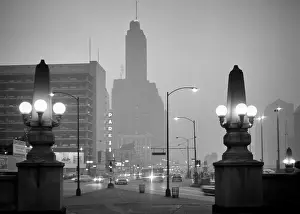 Midwestern: Obelisk Lampposts on Wacker Drive Downtown Traffic