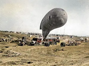 Inflated: Observation balloon going up, Western Front, WW1