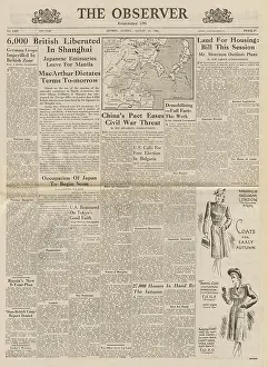 Demob: The Observer front page Allied POWs released in Shanghai