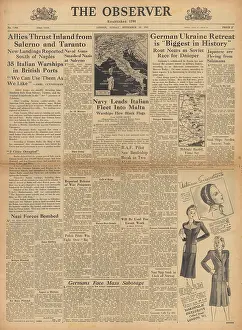 Taranto: The Observer front page Allies break out from Salerno