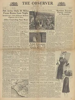 Pescara: The Observer front page US Army advance on Rome