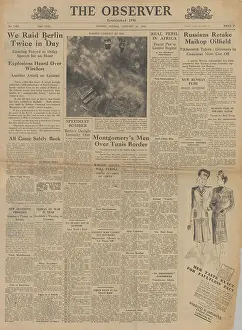 Maikop: The Observer front page RAF Mosquitos bomb Berlin