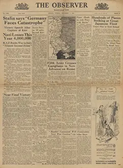 Guadalcanal: The Observer front page Red Army capture Kiev
